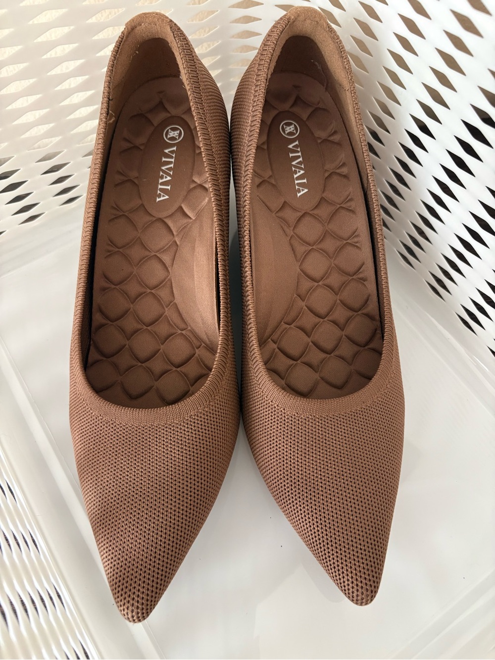 VIVAIA Pointed Toe Knit Wedge Pumps Brown Sustainable Shoes Size 39 US 8 - Picture 2 of 8